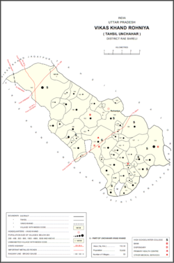 Map showing Dhaurahra (#154) in Rohaniya CD block