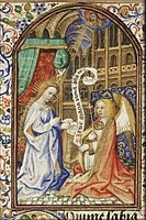 The Annunciation - Gabriel announces Christ's birth to Mary - miniature on folio 025r