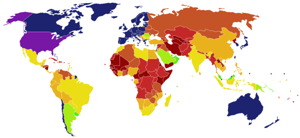 U.S. B visa refusal rate in fiscal year 2023 (October 2022 to September 2023):
<3%
3-5%
5-10%
10-20%
20-30%
30-40%
40-50%
>50%
United States
Visa-exempt countries US visa refusal rate.png