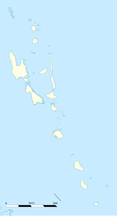 Mapa konturowa Vanuatu, po lewej nieco u góry znajduje się punkt z opisem „Luganville”