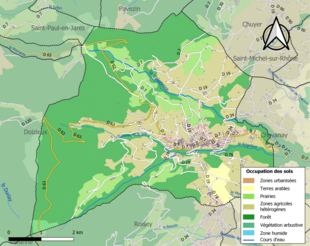 Carte en couleurs présentant l'occupation des sols.