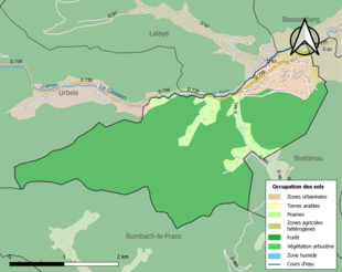 Carte en couleurs présentant l'occupation des sols.