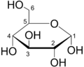 α-D-glukoosi, rengasmuoto (Haworth-projektio)