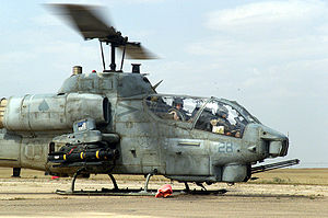 HMLA-267 AH-1W Cobra flown by former HMLA-267 CO, LtCol Stephen Heywood (RS) and future CO LtCol Jon Livingston (FS) during Operation Iraqi Freedom (LtCol Livingston was a Captain at the time this photo was taken). Iraq Cobra.jpg