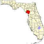 A state map highlighting Levy County in the corner part of the state. It is large in size.