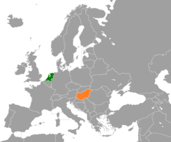 Map indicating locations of Netherlands and Hungary