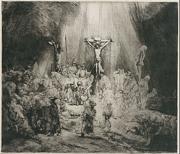 La tri krucoj, akvaforto de Rembrandt, 1653