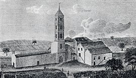 The West Kirk as it appeared around the time a "Praying Society" seceded from the church in 1732. Sime St Cuthbert's.jpg