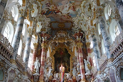 Rococo reinterpretations of the Corinthian order in the Pilgrimage Church of Wies, Steingaden, Germany, by Dominikus and Johann Baptist Zimmermann, 1746-1754[22]