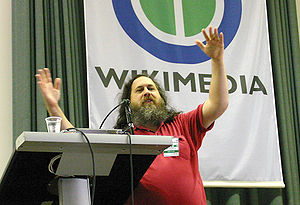 Photo de Richard Stallman lors du premier rassemblement Wikimania de 2005