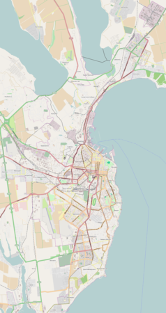 Mapa konturowa Odessy, w centrum znajduje się punkt z opisem „Pałac Beliny-Brzozowskiego w Odessie”