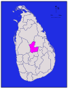 Area map of Matale District, located immediately north of the middle of the country, roughly the shape of a letter "C" and located in the Central Province of Sri Lanka