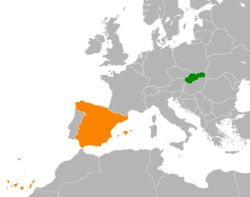 Map indicating locations of Slovakia and Spain