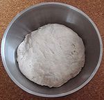 Dough, resting and rising in bulk fermentation. Breaddough1.jpg