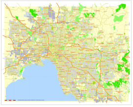 Map of Melbourne, Australia, printable and editable