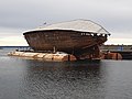 Maud with protective roof at Tofte, Norway in March 2020, while awaiting a new museum building for her.