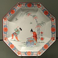 Du Paquier manufactory plate with shiba onko design, hard-paste porcelain with overglaze enamels. c. 1750