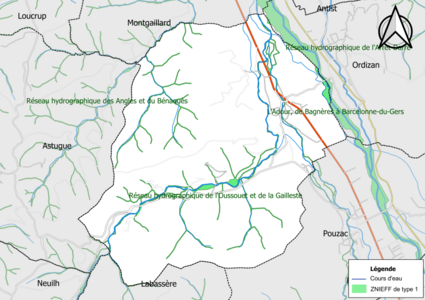 Carte des ZNIEFF de type 1 sur la commune.