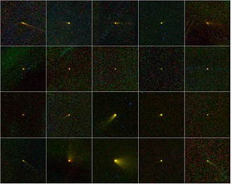 Mosaic of 20 comets discovered by the WISE space telescope