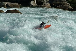 A kayaker runs a rapid on the Futaleufú River