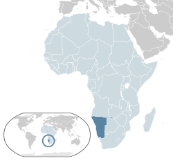 Namibian sijainti Afrikassa (merkitty vaaleansinisellä ja tummanharmaalla) ja Afrikan unionissa (merkitty vaaleansinisellä).