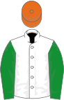 White, green sleeves, orange cap