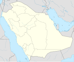 Mapa konturowa Arabii Saudyjskiej, blisko lewej krawiędzi u góry znajduje się punkt z opisem „Neom”