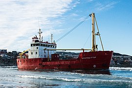 Anguteq Ittuk, coming out of ice-choked harbor at Ilulissat.