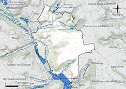 Carte en couleur présentant le réseau hydrographique de la commune