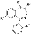 de: Allgemeine Struktur der Benzodiazepine ; en: Generic structure of benzodiazepines