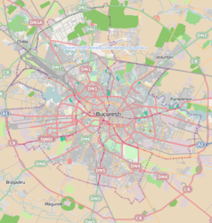 Mapa konturowa Bukaresztu, blisko centrum na lewo znajduje się punkt z opisem „Stadion Giulești-Valentin Stănescu”