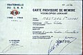 Carte de membre provisoire de la fraternelle du sra Zéro 1947