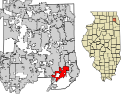 Location of Darien in DuPage County, Illinois.