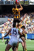 Paul Puopolo of Hawthorn taking a spectacular mark in 2017.
