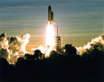 Kennedy Space Centre, Florida - Space Shuttle Discovery launches at the beginning of STS-60, the first mission in the Shuttle-Mir