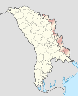 Location and extent of the Administrative-Territorial Units of the Left Bank of the Dniester (red) within Moldova.