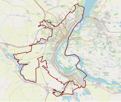 Mapa konturowa Wołgogradu, blisko centrum u góry znajduje się punkt z opisem „Stadion Centralny”