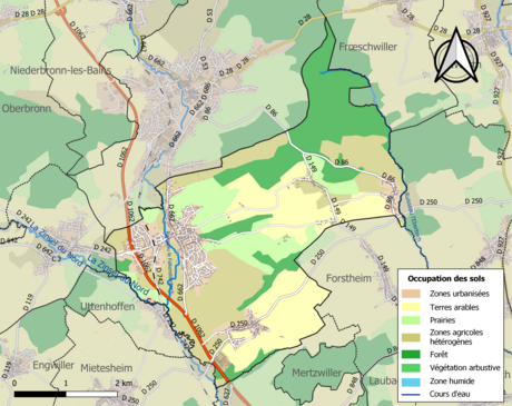 Carte en couleurs présentant l'occupation des sols.