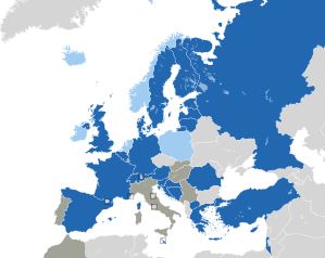 A coloured map of the countries of Europe