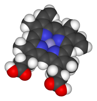 <span class="mw-page-title-main">Heme</span> Chemical coordination complex of an iron ion chelated to a porphyrin