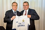 Florentino Perez et Jean-Pierre Caillot lors de la rencontre Real Madrid-Stade de Reims, le 16 août 2016.