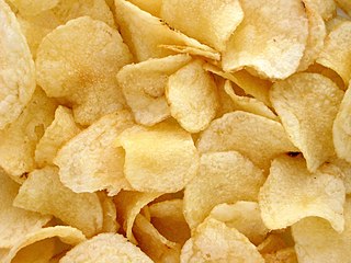 <span class="mw-page-title-main">Potato chip</span> Deep-fried or baked thin slice of potato