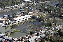 Storm intensification. Bangladesh after Cyclone Sidr (2007) is an example of catastrophic flooding from increased rainfall.[282]