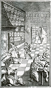 An illustration from the famous cookbook of Cajsa Warg, Hjelpreda I hushallningen for unga Fruentimber. By Pehr Geringius, 1755. Warg frontispiece.jpg