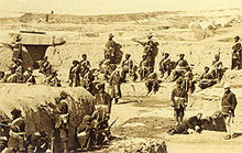 Corps of Bengal Sappers and Miners guarding their sector of the Sherpore Cantonment, outside the city boundary of Kabul, Afghanistan, during the Afghan War 1878-9. Bengalsappers.jpg