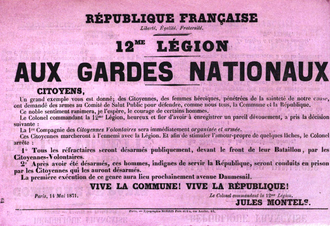 Affiche de 1871 annonçant « aux gardes nationaux » la fondation de la légion des Femmes.