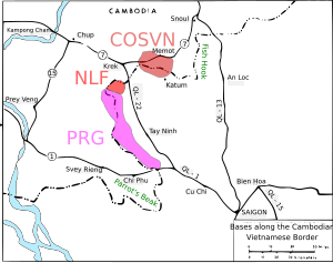 A map showing the army bases along the Vietnamese Cambodian border