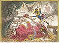 Politischen Albtraum, s Bett i de Karikatur, Comfort’s of a Bed of Roses vom James Gillray, 21. April 1806