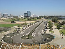 Bus station viewed from an elevated position in the stadium