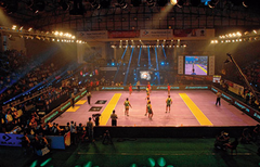 Stadiumi i mbyllur Kankarbagh në Kompleksin Sportiv Pataliputra gjatë ndeshjeje të Pro Kabaddi League